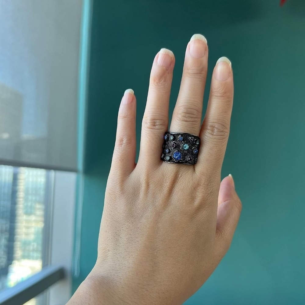 Black Crystal Statement Ring - image 2